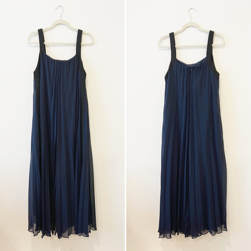 Club Monaco Pleated Jumpsuit Navy Blue Wide Leg Dress Playsuit Maxi Pant Size 12 - Picture 4 of 8